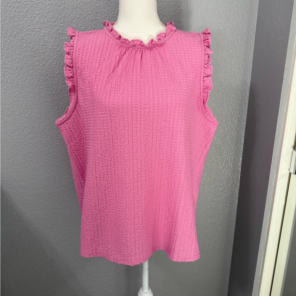 LOFT pink sleeveless top with ruffle detail